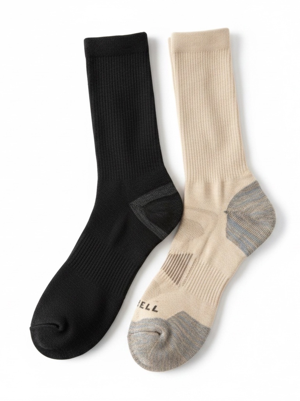 Merrell Crew Socks 2 Pair Men’s M/L Black Beige Athletic